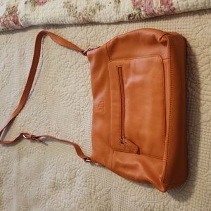 Rowallan Orange leather cross body bag.